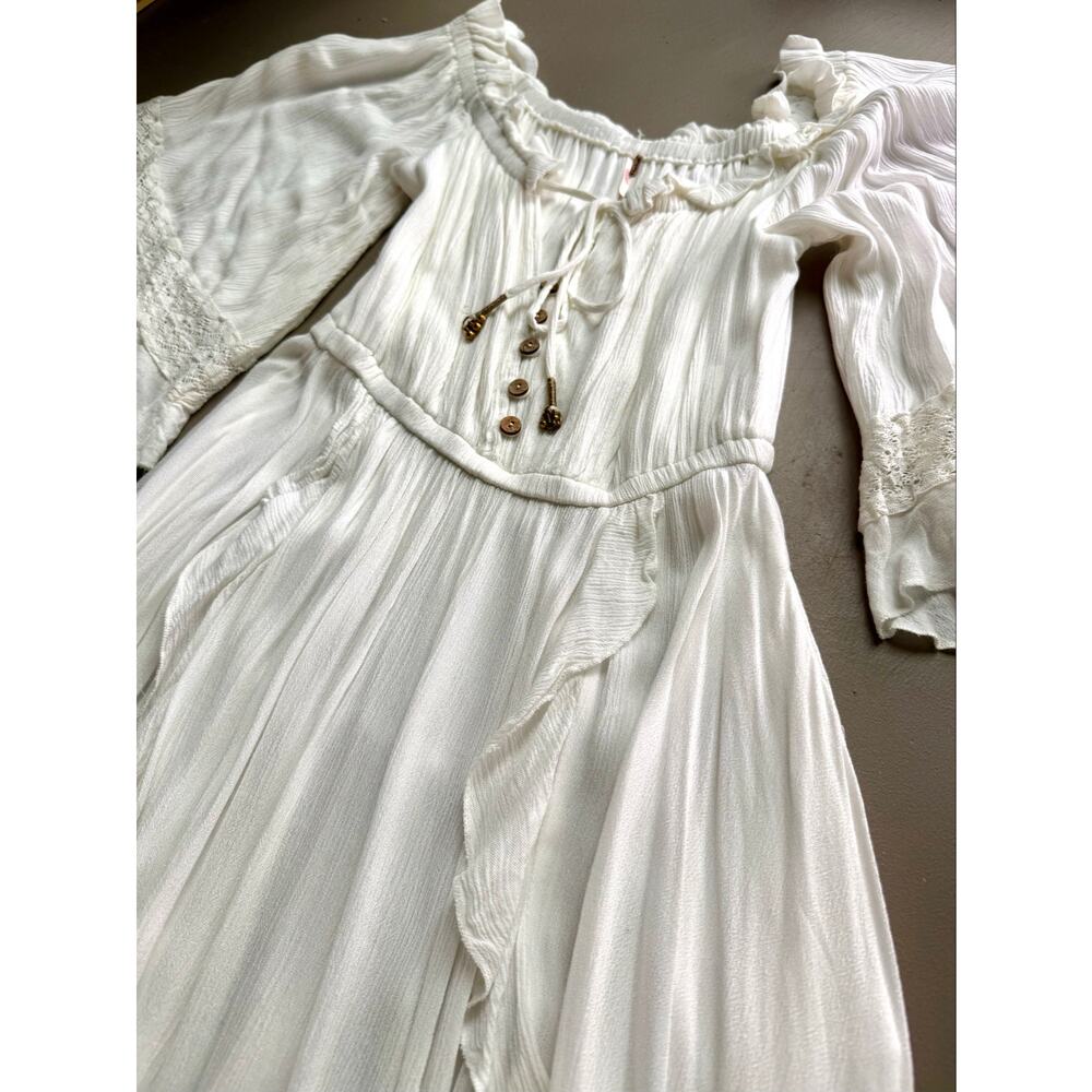 Free People Ivory Boho Maxi Dress XS Bell Sleeve Prairie Festival Cottagecore - Picture 5 of 8